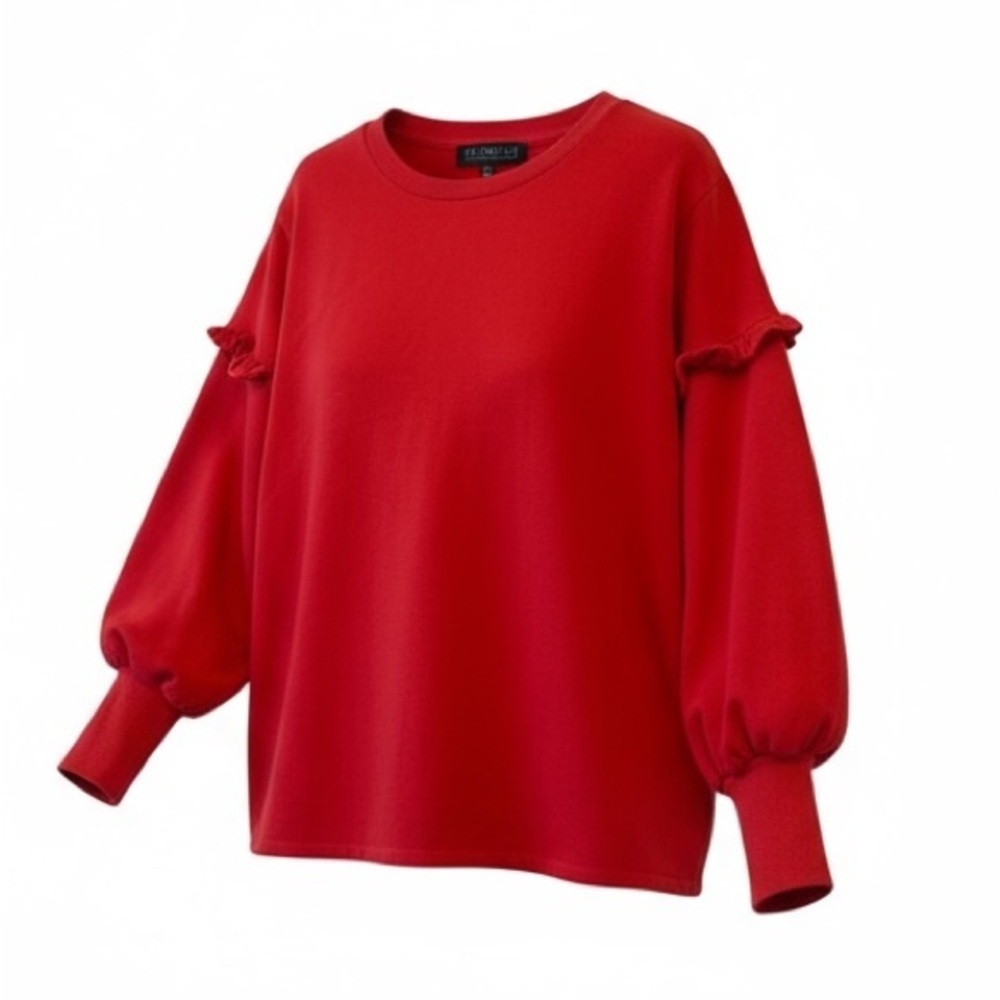 Eloquii Plus Size Women's Red Ruffle Sweatshirt - Picture 2 of 8